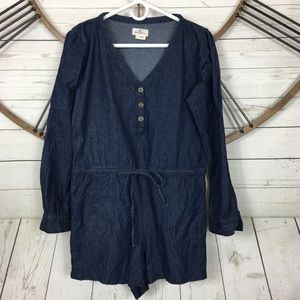 O'neill Denim Romper Large Chambray 1/4 Button